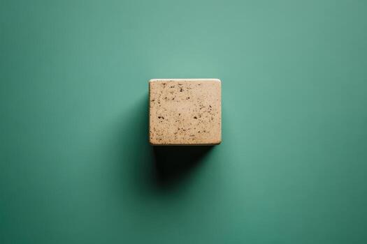 Simple concrete block on a teal background with shadow photo