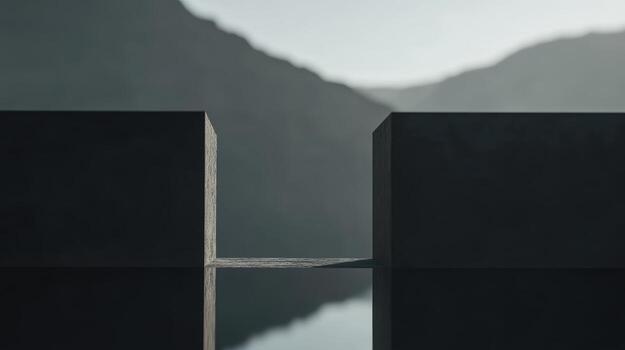 View of two geometric forms with a reflection in still water photo