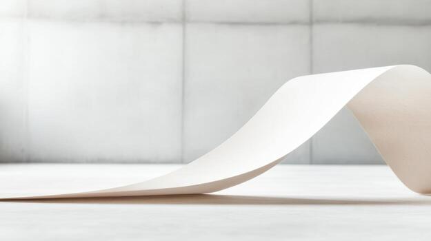 Curved white paper sheet on a clean surface in a bright room photo
