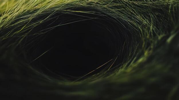 Grass tunnel leading to a dark center in nature scene photo