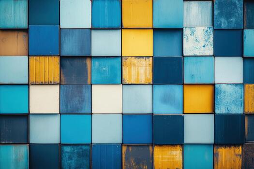 Colorful square patterns create vibrant wall art design photo
