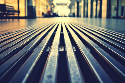 Perspective view of metallic slats in modern building hall photo