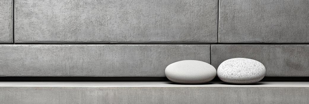 Decorative stones on a gray concrete surface in modern design photo