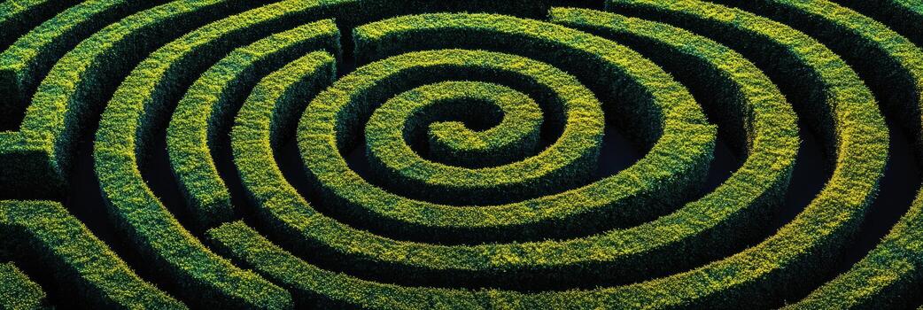 Exploring a spiral-shaped hedge maze in a sunny garden photo