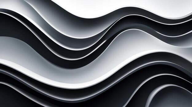 Flowing waves of black and white patterns create a smooth design photo
