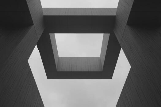 Unique architectural structure with sky view from below photo