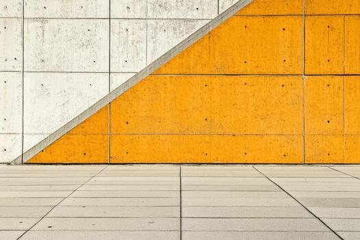 Bold geometric patterns of concrete and orange wall design photo