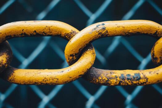 oxidado amarillo cadena Enlaces en contra un oscuro cerca fondo foto