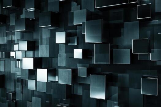resumen diseño con flotante metálico cubitos en oscuro espacio foto