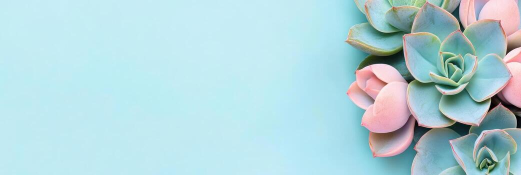 Close-up view of colorful succulents on a light blue background photo
