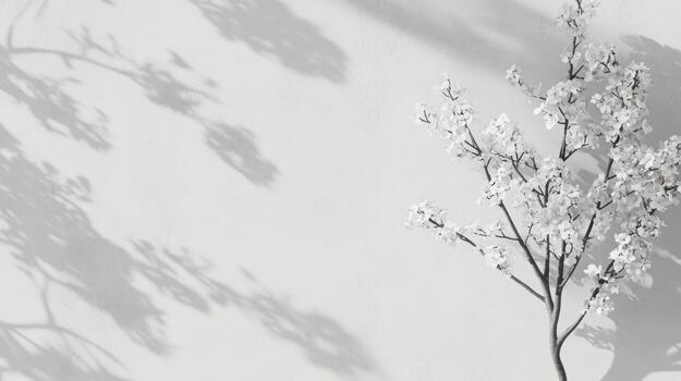 White blossoms create soft shadows on a light wall photo
