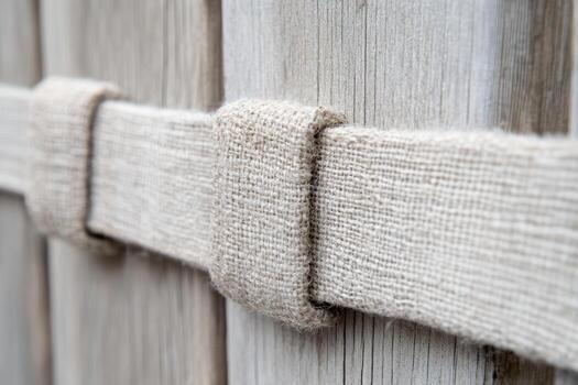 Textile strap fastening on a wooden surface for secure binding photo