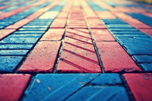 vistoso ladrillo ruta exhibiendo rojo y azul patrones foto