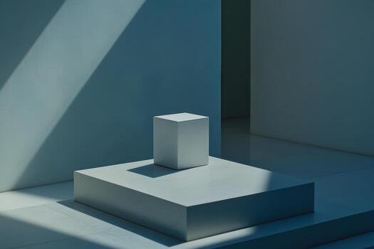Minimalist cube under soft light in a modern space photo