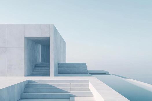 Modern architecture creating serene environment by the water photo