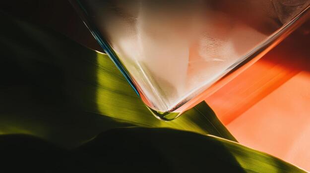 Glass at an angle catching sunlight and casting shadows photo