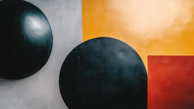 Modern abstract art featuring geometric shapes on a wall photo