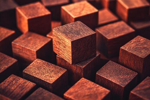 Wooden cubes arranged in an artistic display with light photo