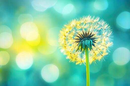 brillante diente de león semilla cabeza brillante en suave ligero foto