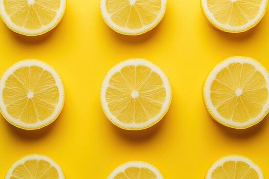 Lemon slices on a vibrant yellow backdrop photo