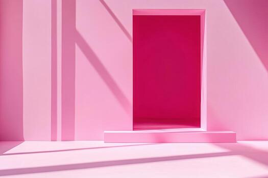 Vibrant pink architectural space with shadow play photo