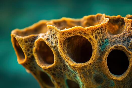 Intricate texture of a natural sponge on a vibrant background photo
