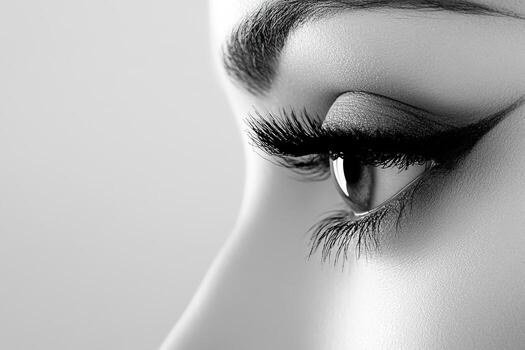 Captivating close-up of a woman's eye with striking lashes photo