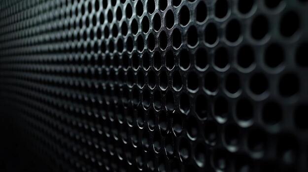 Textured black mesh wall with circular patterns at night photo