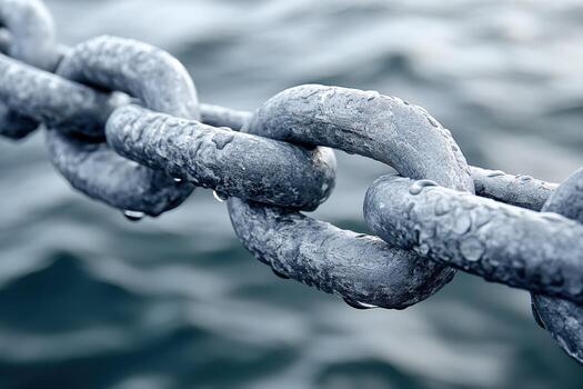 pesado cadena Enlaces relucir con agua gotas en un marina ajuste foto