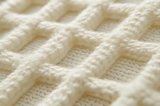 Warm cream knitted fabric with a grid pattern on display photo