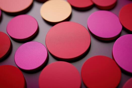 Colorful circular shapes arranged on a flat surface with patterns photo