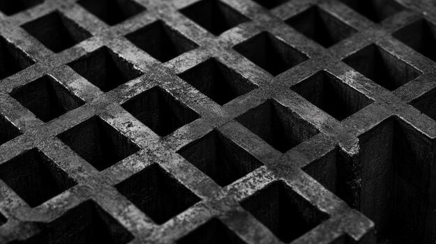 Detail of a sturdy metal grate with a grid pattern photo