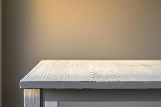 Wooden table in soft light during morning hours photo