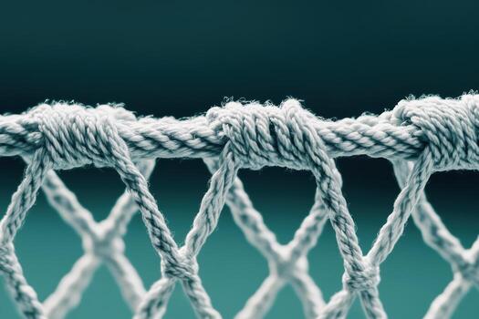 Close view of a strong knot on a net made with thick rope photo