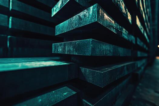 Close view of stacked metal sheets in an industrial area photo
