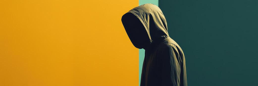Mysterious figure in a colorful urban setting photo
