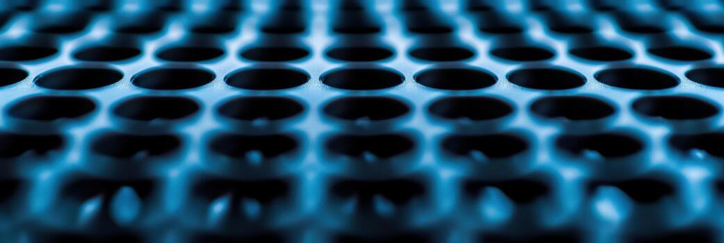 Close-up view of a perforated metal surface in blue hue photo