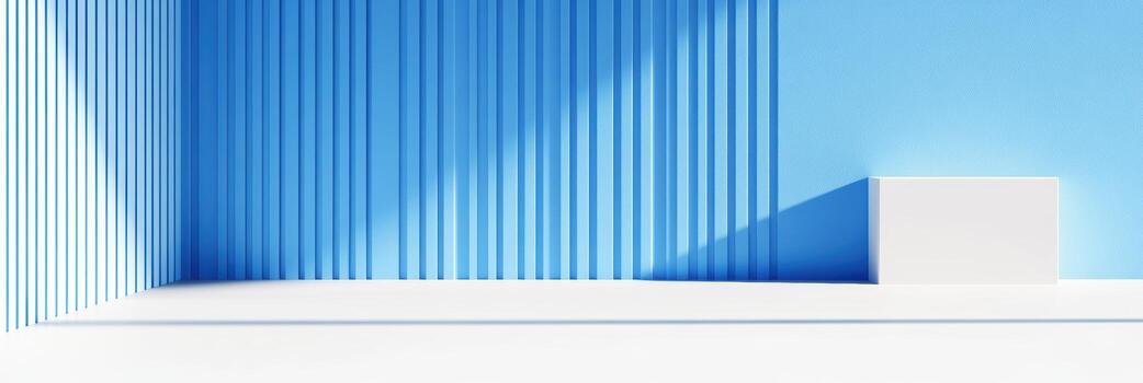 moderno minimalista interior con azul paredes y blanco cubo foto