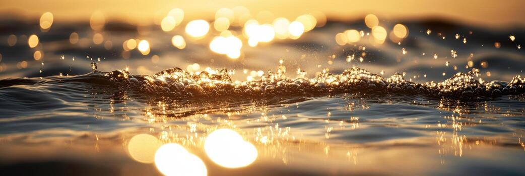 Sunset reflections on water with sparkling droplets photo