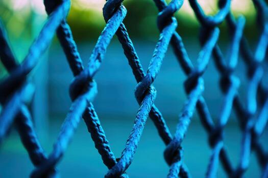 Close-up view of woven blue fence in a tranquil setting photo