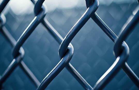 Close-up view of a chain link fence in a shaded area photo