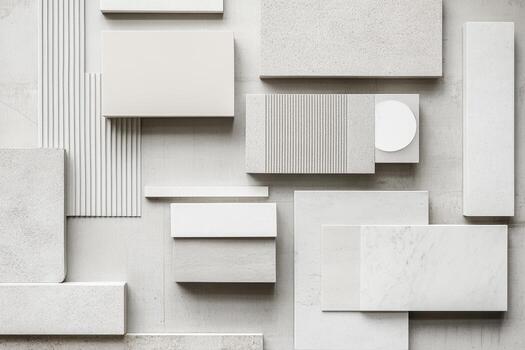 Modern wall design featuring various textures and shapes photo