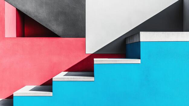 Bright geometric staircase in modern architecture design photo