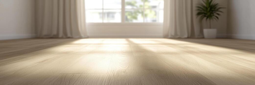 Sunlight streaming through curtains in a bright room photo