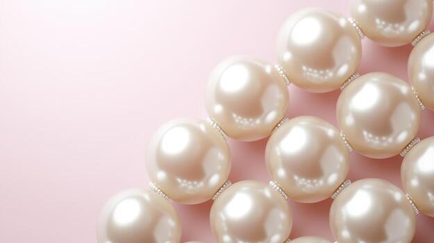 Pearl beads arranged in a beautiful pattern on a soft surface photo