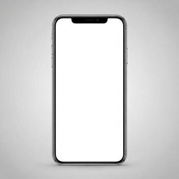 Modern smartphone with a blank white screen displayed vertically isolated on white background photo