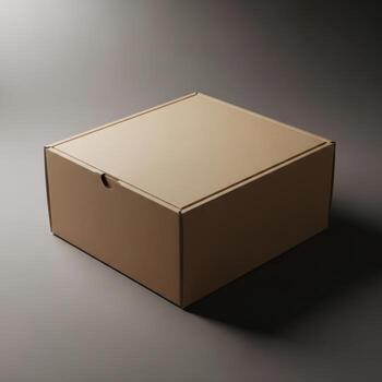 A closed cardboard shipping box with a lid is presented in a studio setting isolated on white background photo