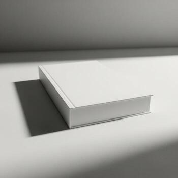 A stack of blank white business cards casting a shadow on a clean surface isolated on white background photo