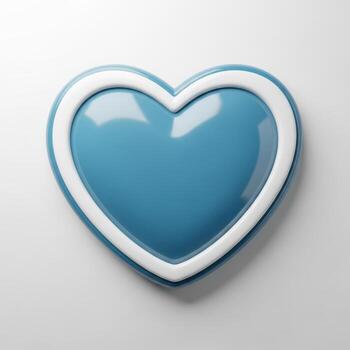 A glossy blue heart shape with a white outline presented as a clean isolated object on a white background isolated on white background photo