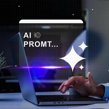 creando atractivo ai indicaciones en un ordenador portátil durante noche horas en un moderno espacio de trabajo con un atención en innovación foto